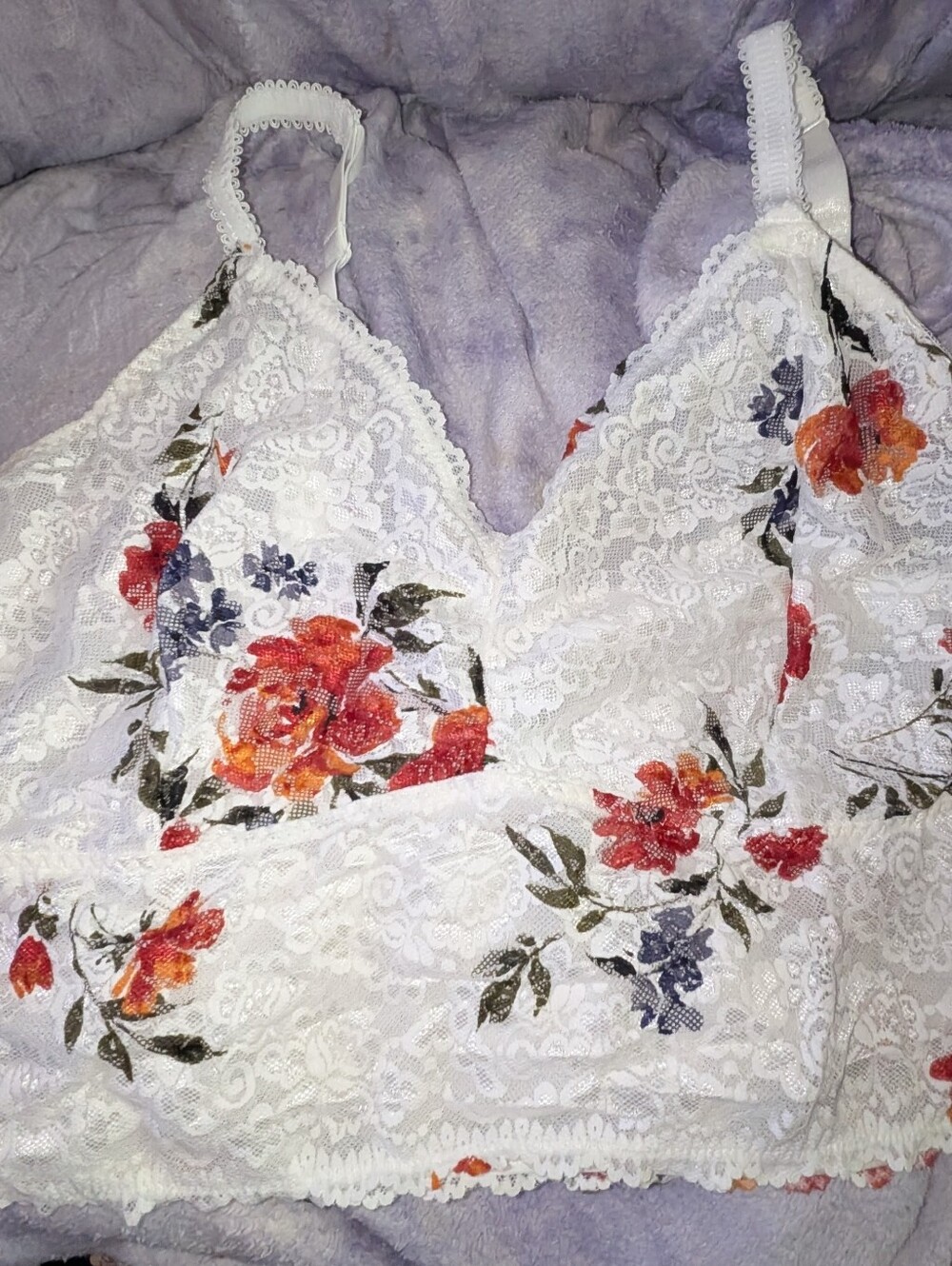 Torrid Floral Lace Bralette- White with Orange & Red Flowers 4
